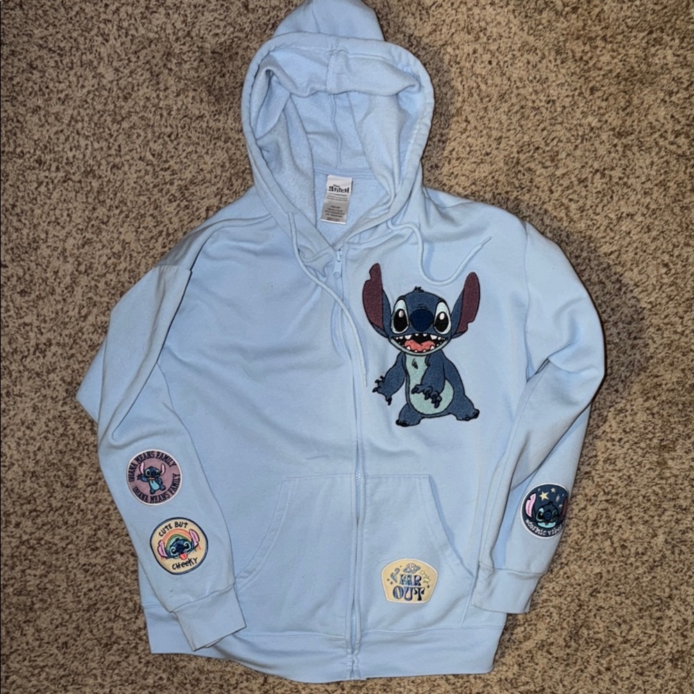 Large lilo stitch Zip-Up Hoodie with Patches pockets